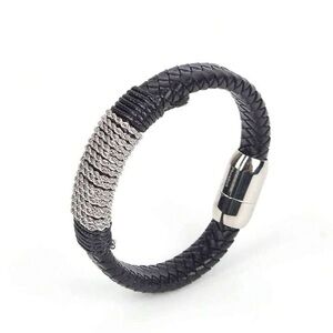 Steel Time Braided Leather Bracelet Stainless Steel Titanium Steel N265-58